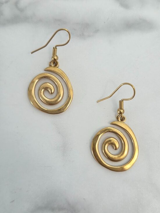 Jewelry - Gold Spiral Dangle Earrings Swirl Drop Boho Minimalist Jewelry